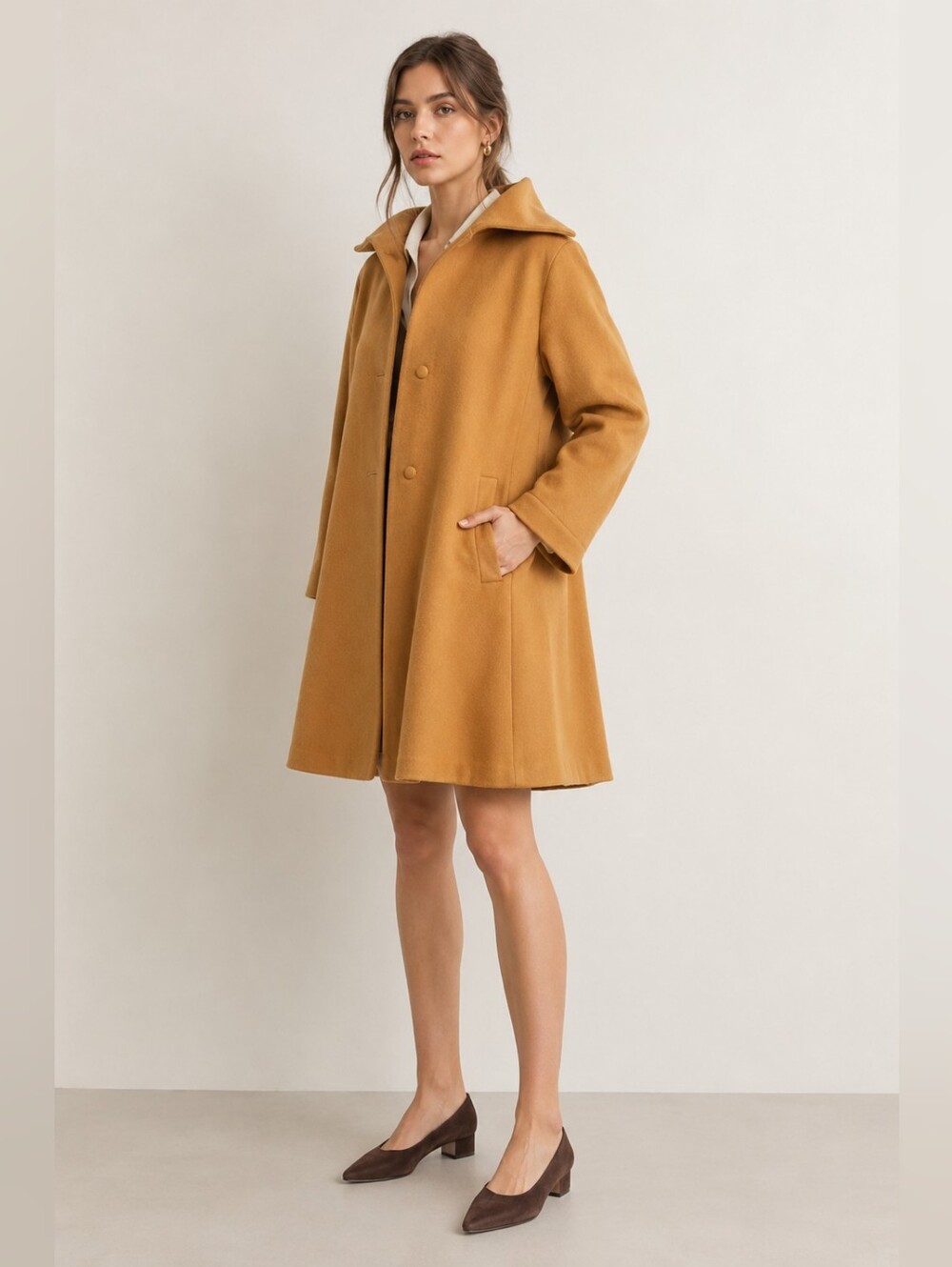 Christian Dior Mustard Yellow Wool Dress Coat Fit&Flare Quiet Luxury Old Money